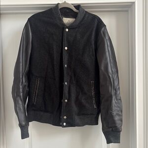 SERGE PARIENTE Black Varsity Jacket with Leather Sleeves